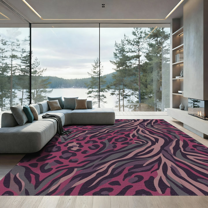 Crimson Leopard Zebra Blend Rug