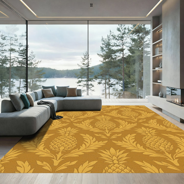 Golden Pineapple Damask Floral Rug