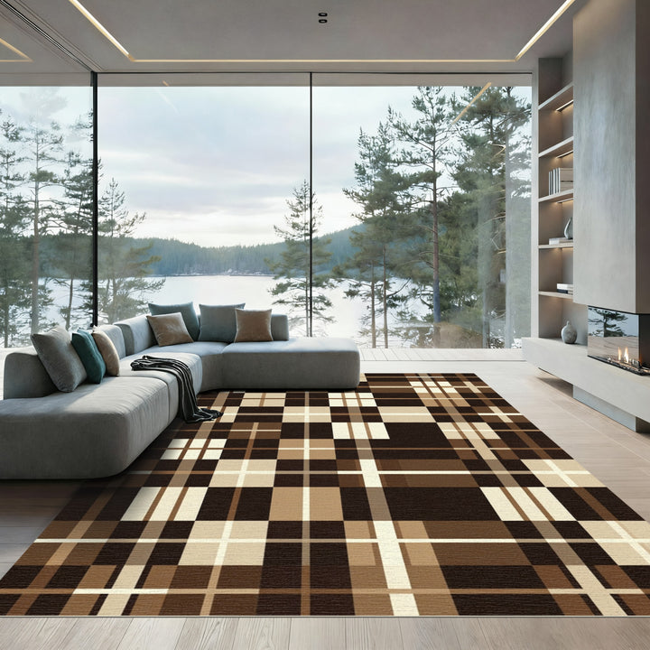 Chocolate Brown Plaid Squares Rug