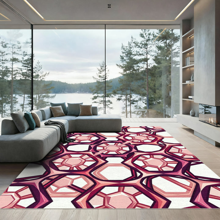 Crimson And Pink Geometric Faceted Jewel Rug