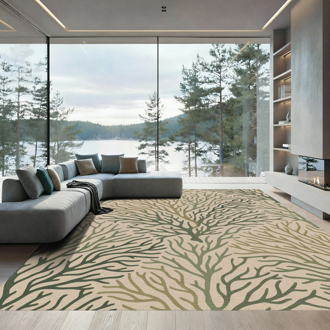 Earthy Green Branching Tree Texture Rug