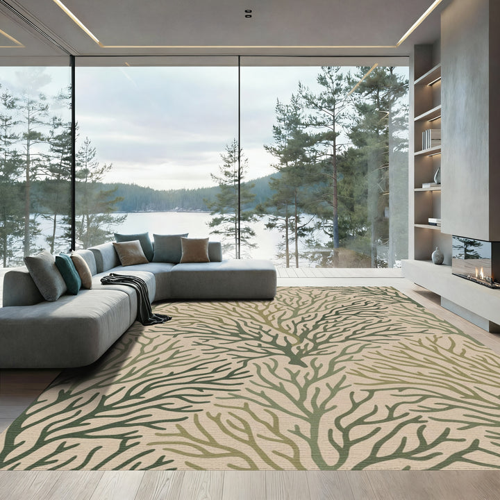 Earthy Green Branching Tree Texture Rug