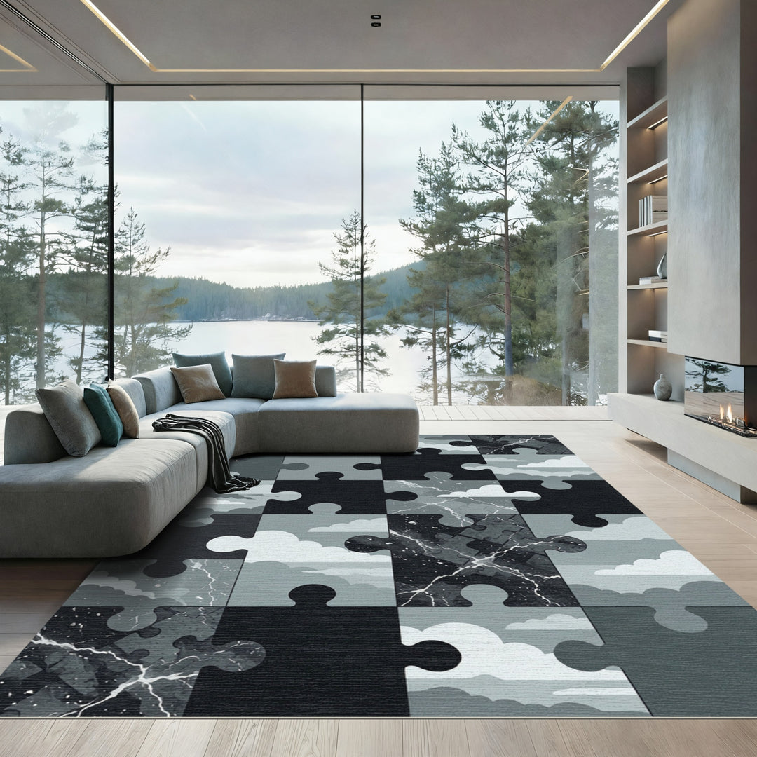 Monochrome Thunderstorm Puzzle Rug