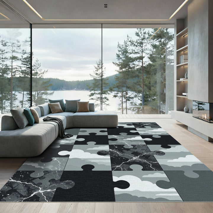 Monochrome Thunderstorm Puzzle Rug
