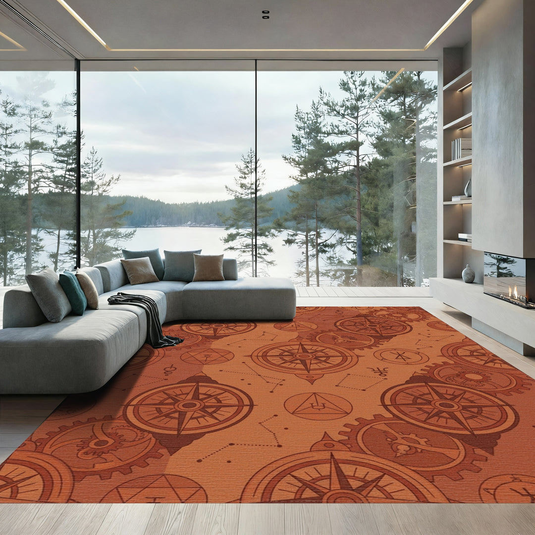Copper Compass Steampunk Celestial Gears Rug