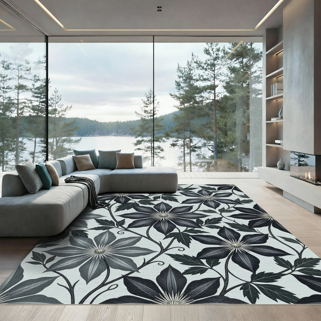 Dark Floral Clematis Vine Rug