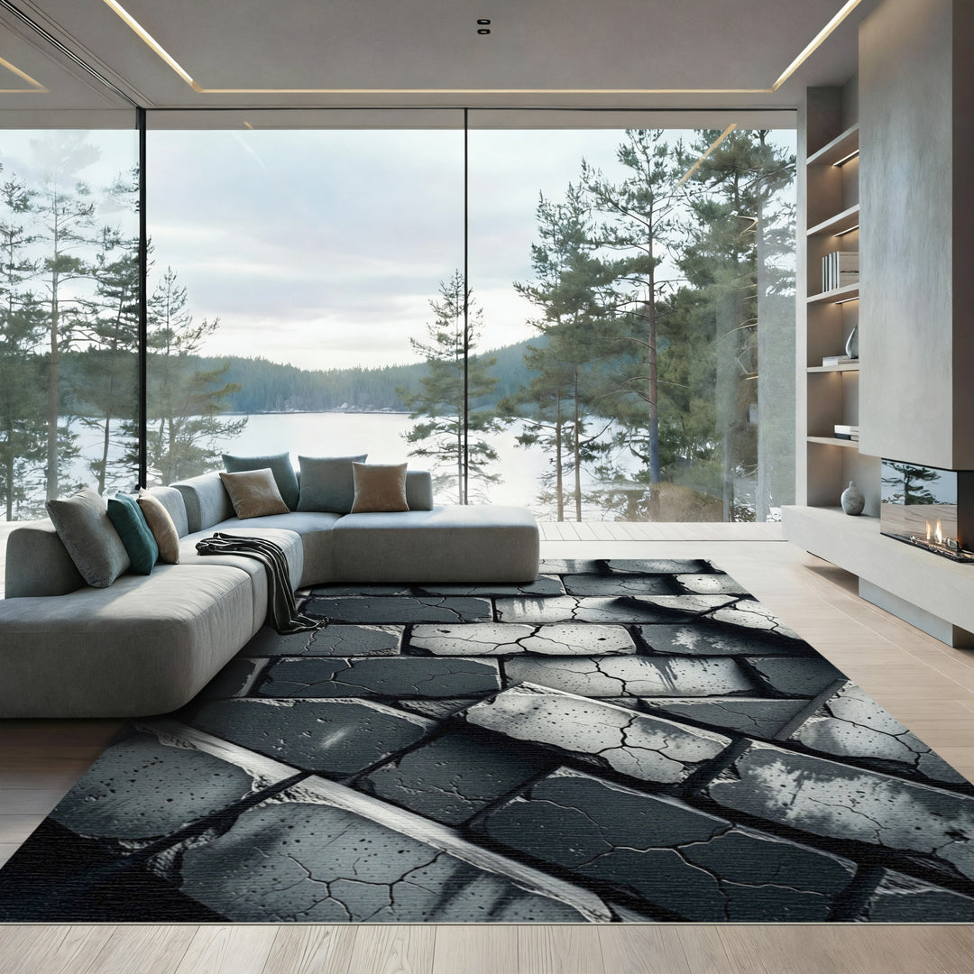 Distressed Dark Stone Brick Texture Rug