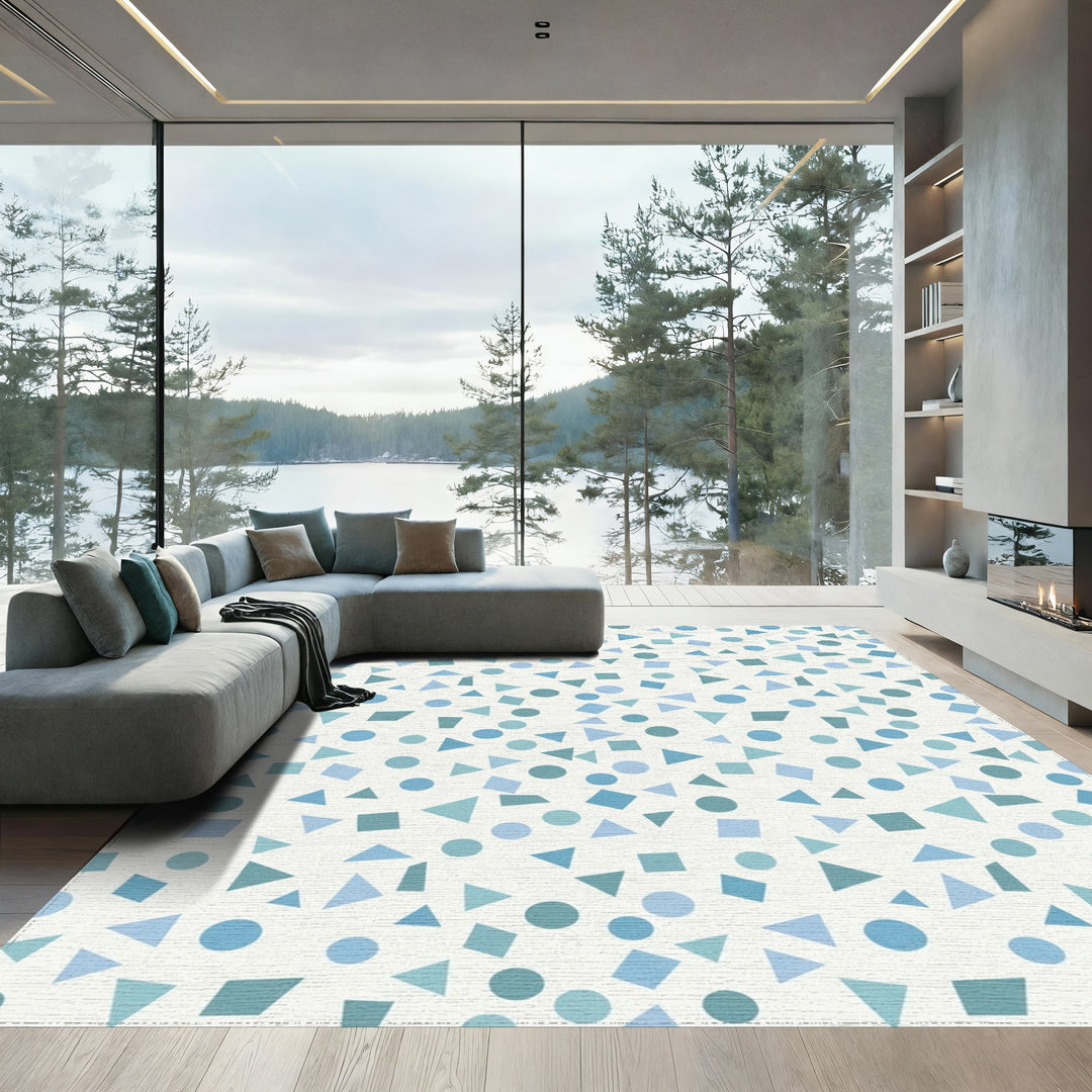 Playful Blue Geometric Collage Rug