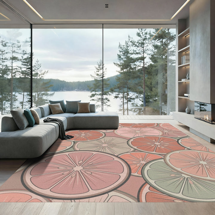 Rosy Citrus Slice Collage Rug