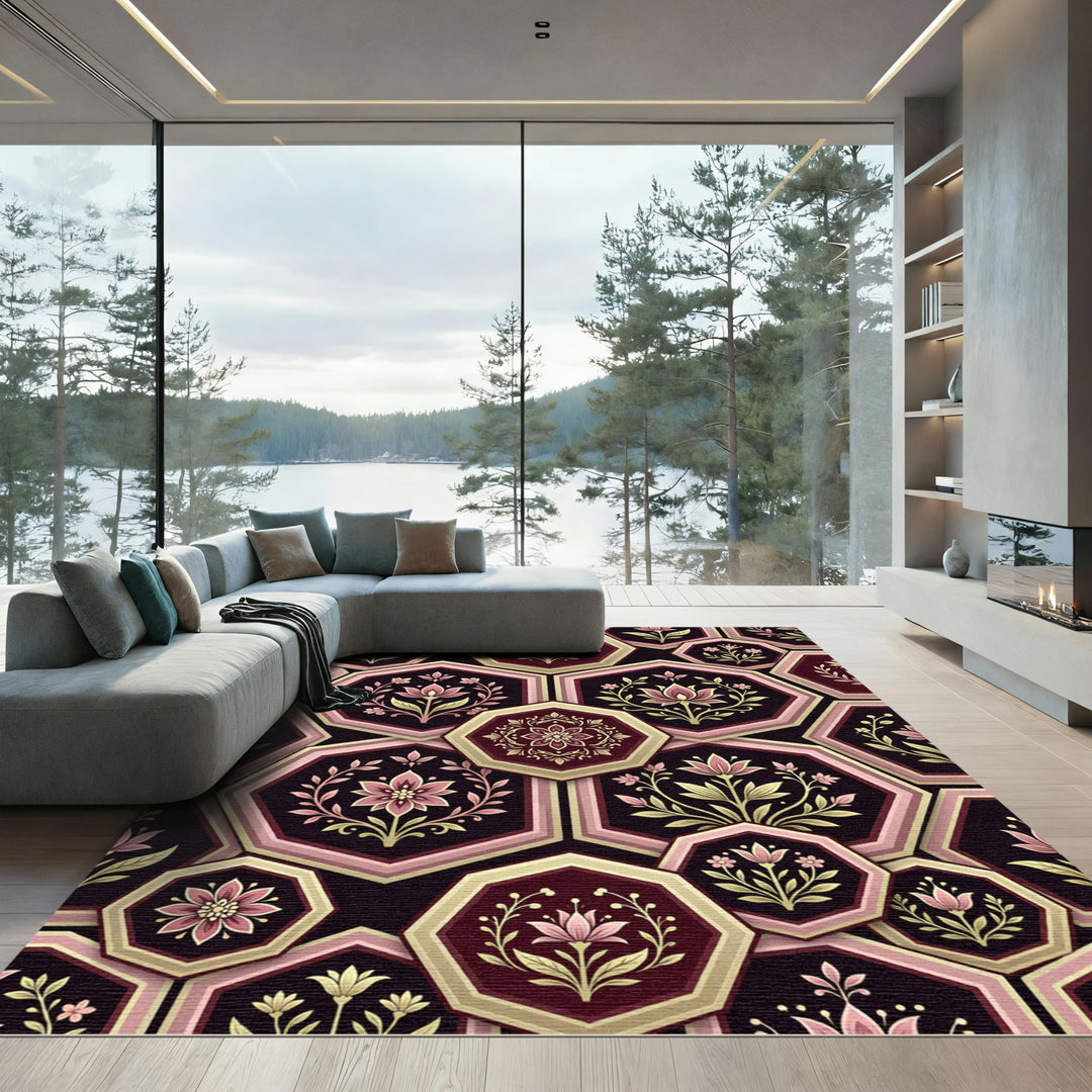Victorian Floral Medallion Hexagon Rug