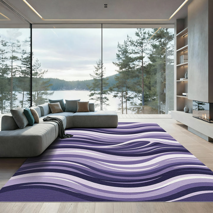 Modern Purple Wave Abstract Rug