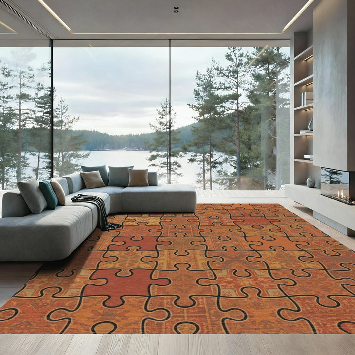 Ornate Jigsaw Patchwork Terracotta Rug