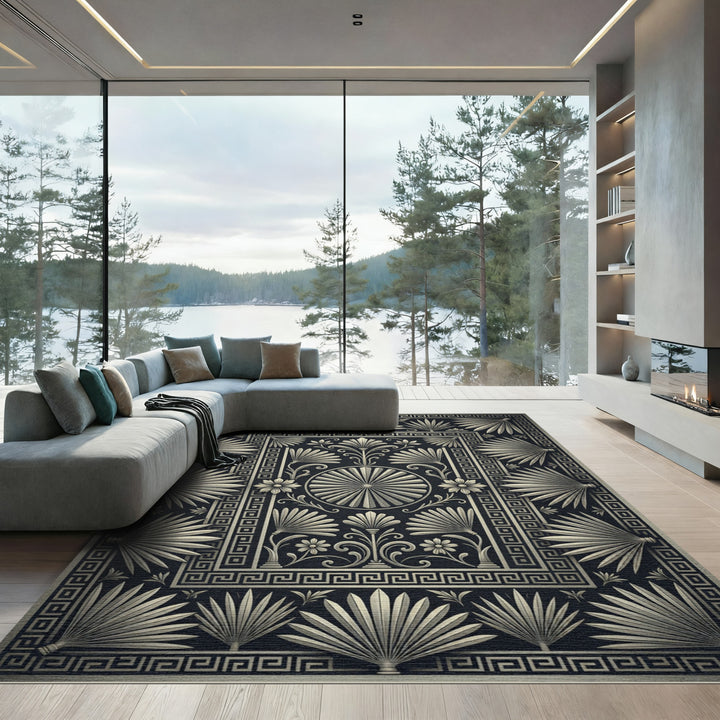 Vintage Gray Laurel Border Rug
