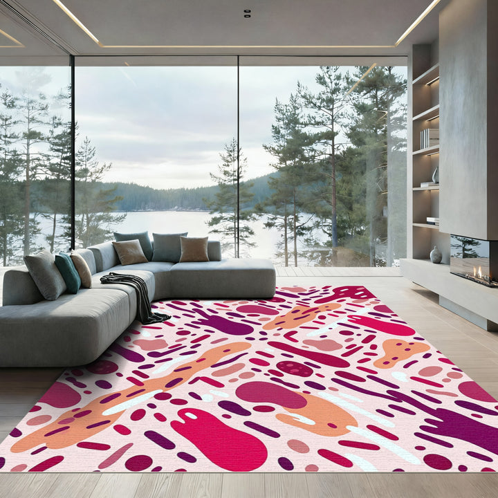 Crimson Pink Abstract Blob Arrangement Rug