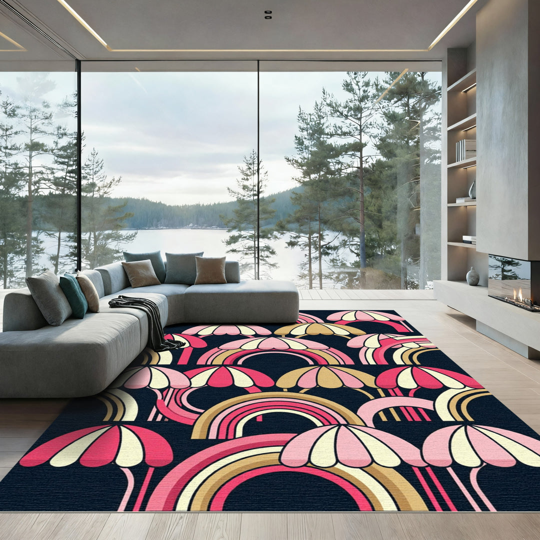 Pink Gold Rainbow Umbrella Composition Rug