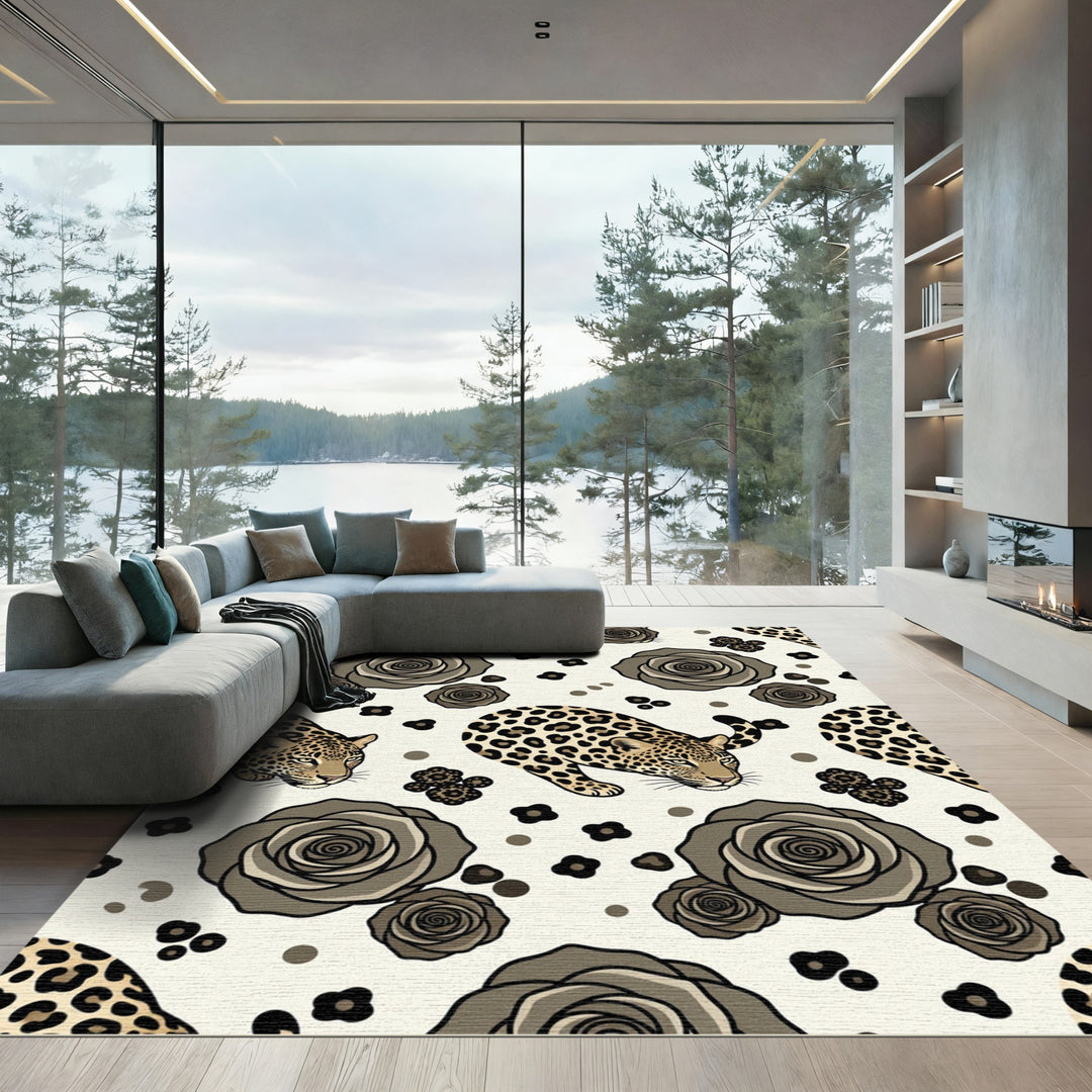 Chic Leopard Rose Floral Rug