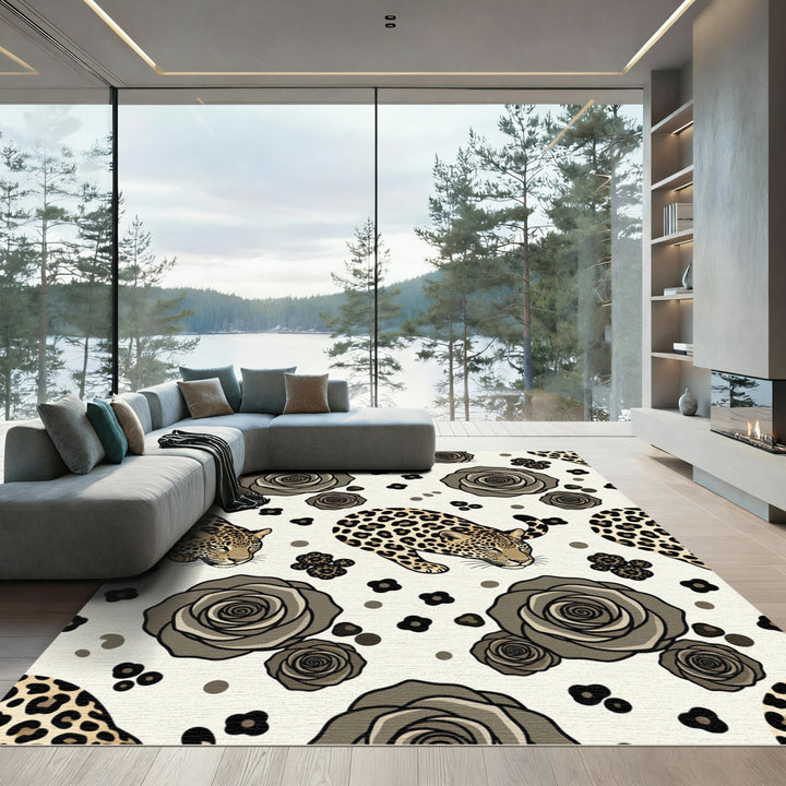 Chic Leopard Rose Floral Rug