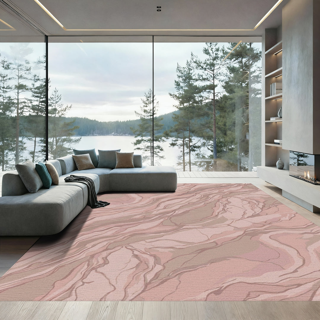 Blush Pink Marble Vein Abstract Rug