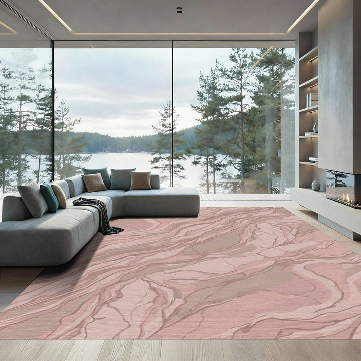 Blush Pink Marble Vein Abstract Rug