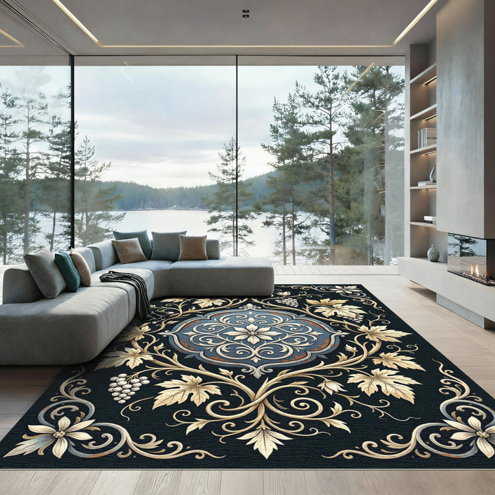 Elegant Gold Vine Grape Rug