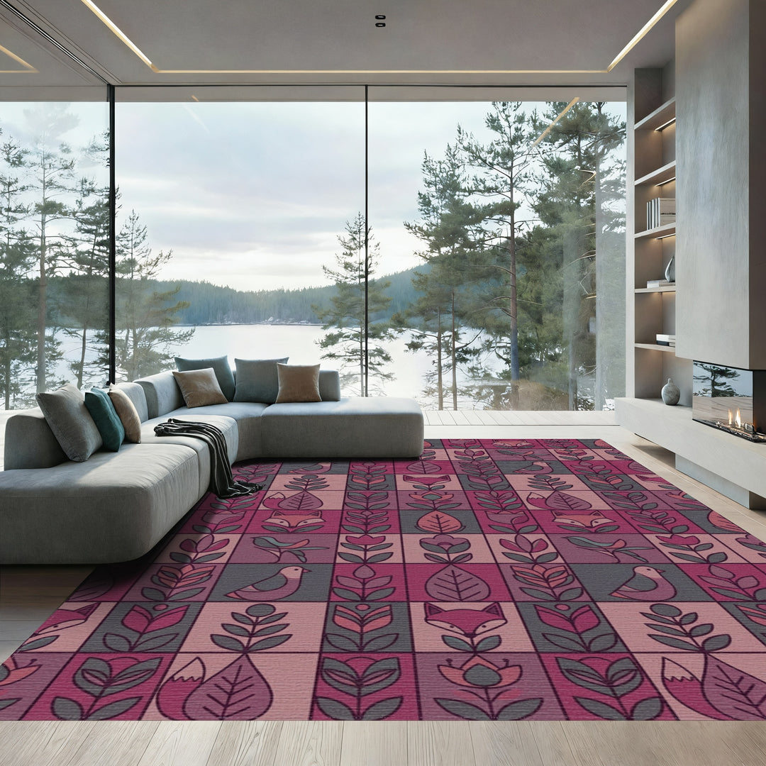 Scandinavian Folk Art Fox and Bird Rug
