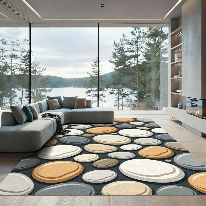 Smooth Pebble Arrangement Neutral Hues Rug