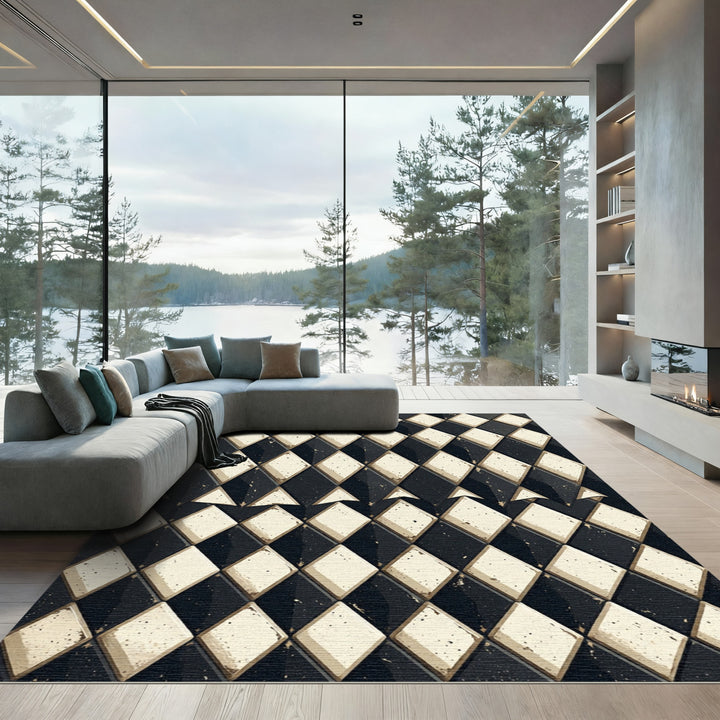 Classic Black Cream Diamond Tessellation Rug