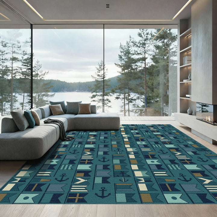 Nautical Flags Deep Teal All-Over Rug