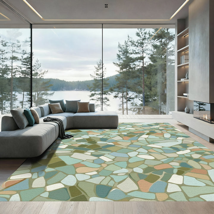 Earthy Tone Organic Stone Mosaic Rug