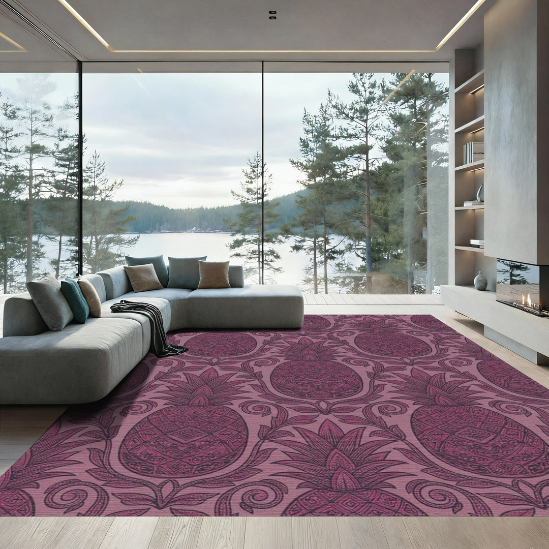 Ornate Deep Plum Pineapple Scroll Rug