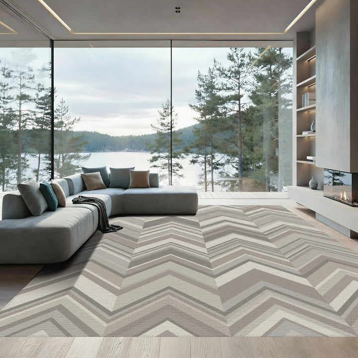 Neutral Tone Chevron Stripe Rug
