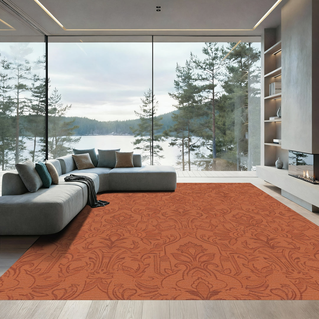 Terracotta Vintage Scroll and Leaf Rug