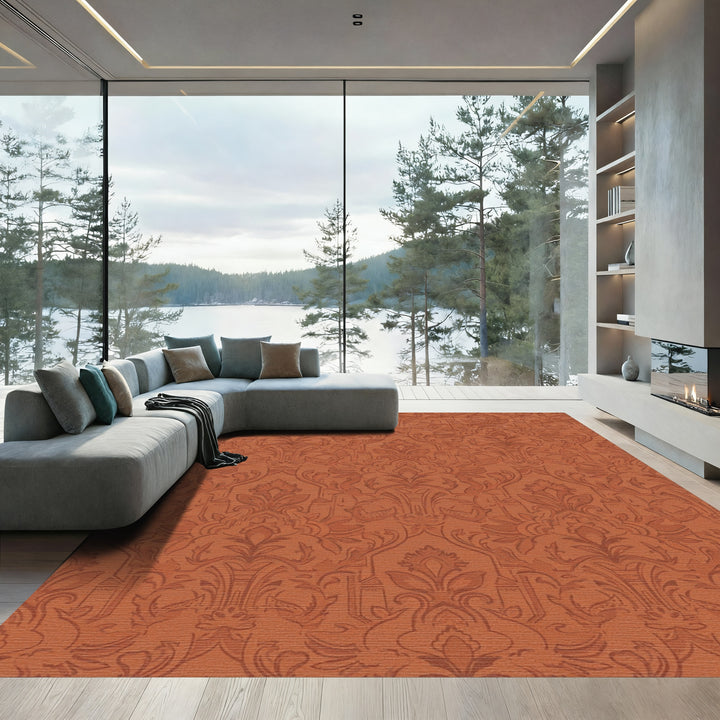Terracotta Vintage Scroll and Leaf Rug