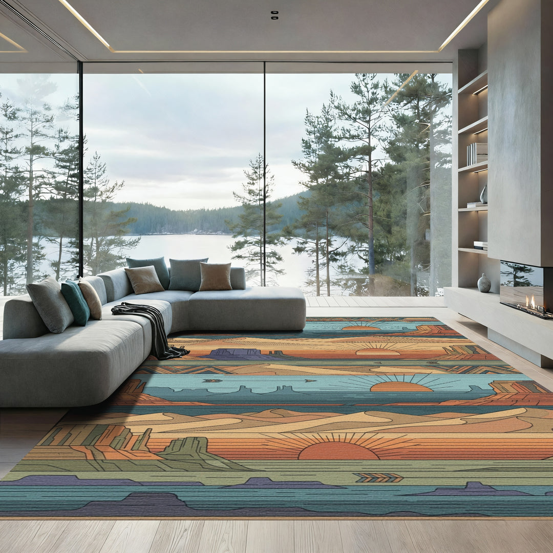 Desert Sunset Geometric Landscape Rug