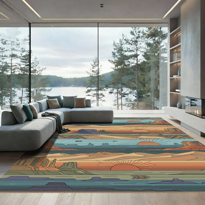 Desert Sunset Geometric Landscape Rug