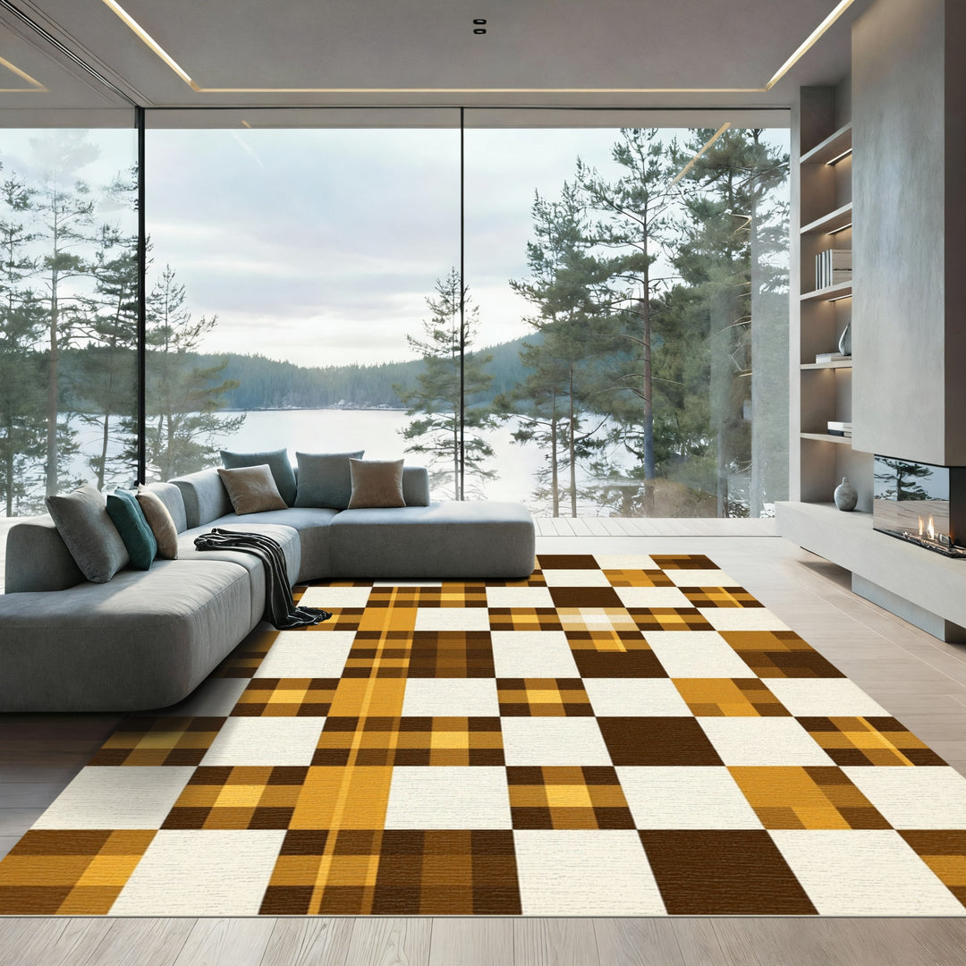 Warm Plaid Checkered Geometric Rug