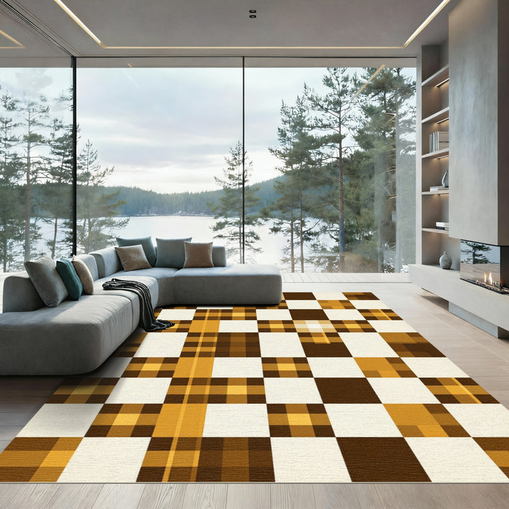 Warm Plaid Checkered Geometric Rug