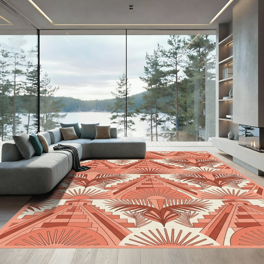 Salmon Aztec Pyramid Sun Rays Rug