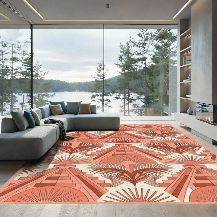 Salmon Aztec Pyramid Sun Rays Rug
