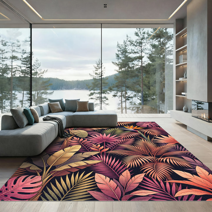 Tropical Garden Bird of Paradise Foliage Rug