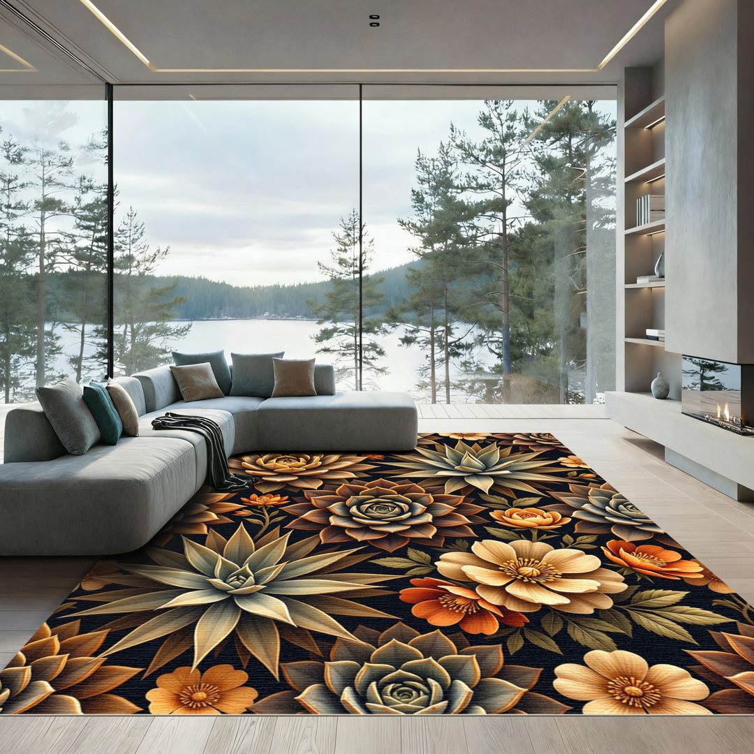 Golden Earthy Succulent Botanical Collection Rug