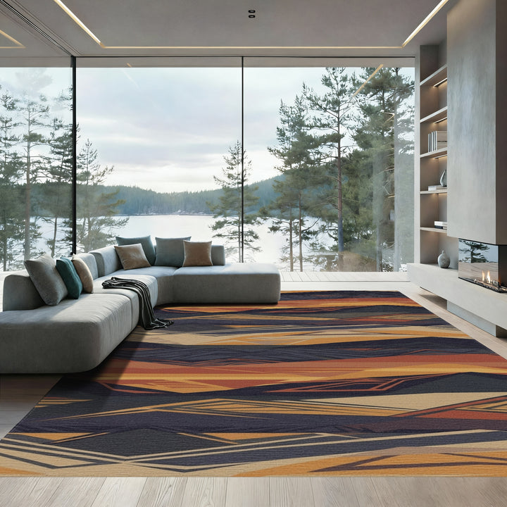 Earthy Canyon Landscape Abstract Layers Rug