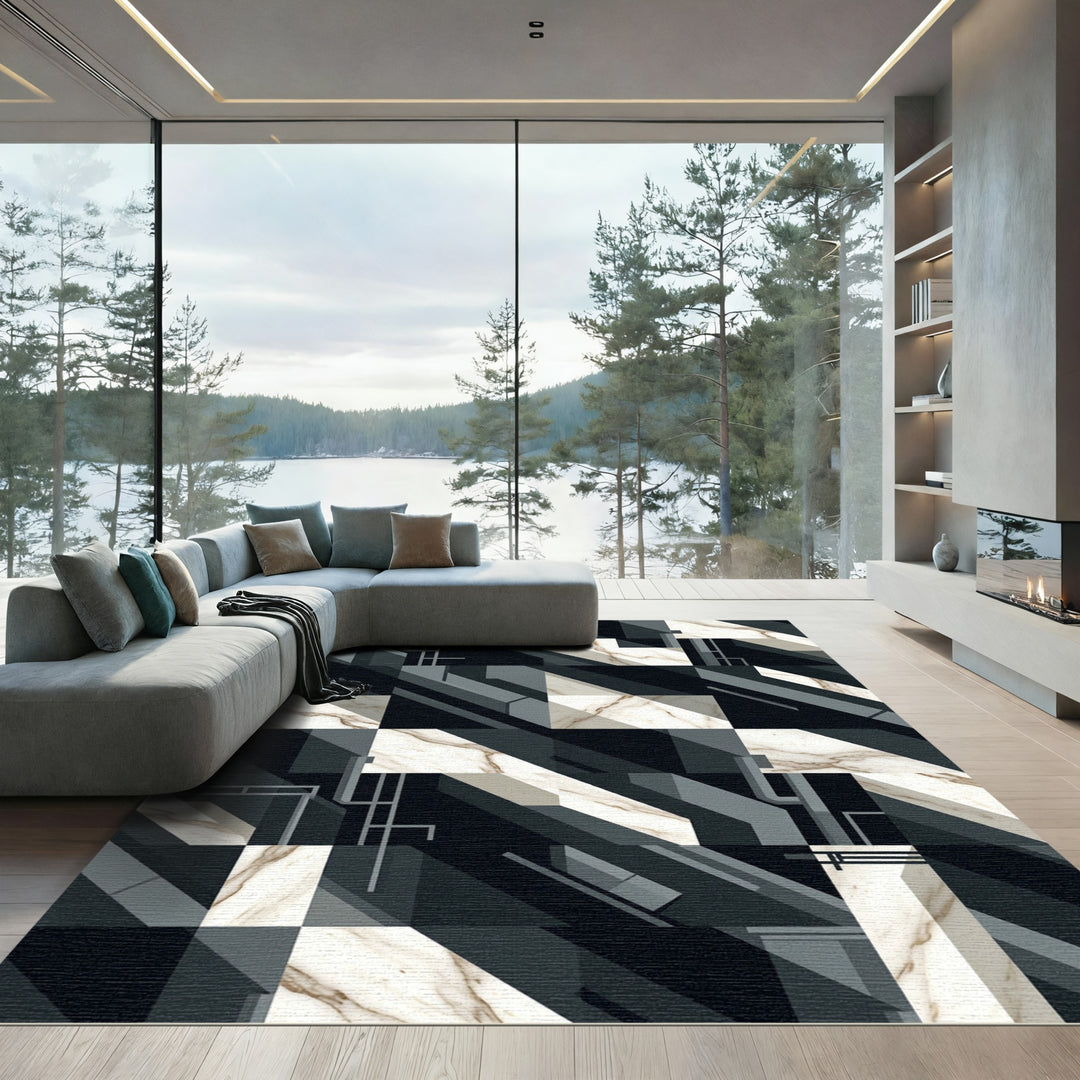 Geometric Marble Abstract Lines Rug