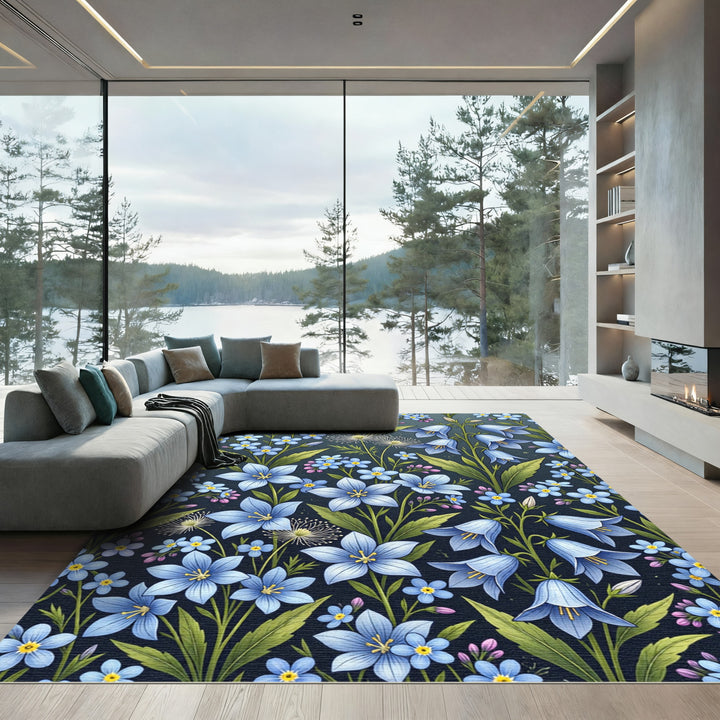 Blue Forget Me Not Bellflower Meadow Rug