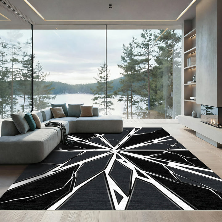 Dark Gray Shattered Glass Geometric Rug