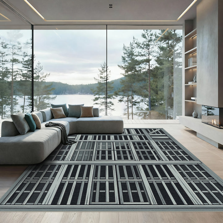 Gray Wooden Jail Cell Bars Rug