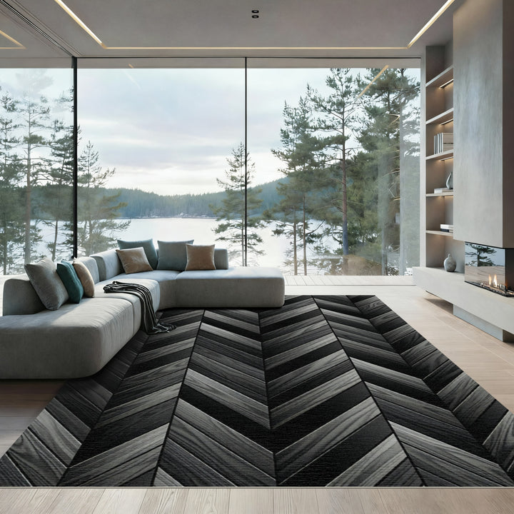 Dark Wood Chevron Floor Pattern Rug