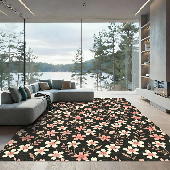 Delicate Pink White Floral Branches Rug