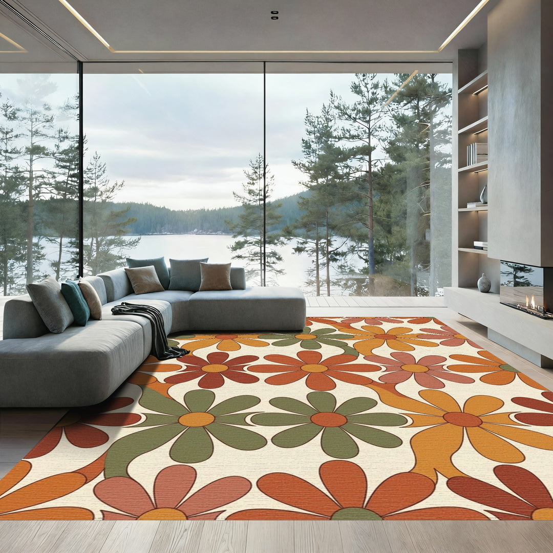 Groovy Retro Floral Field Rug