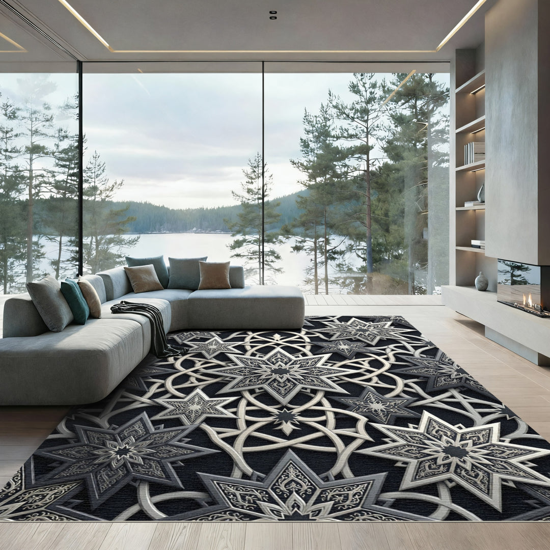 Lustrous Gray Star Intertwined Rug